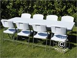 Juhlapaketti, 1 kokoontaitettava pöytä (240cm) + 8 tuolit,  Vaalean harmaa/Valkoinen