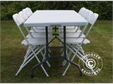 Parti forfait, 1 table pliante (242cm) + 8 chaises pliantes & 8 Coussins pour sièges, Gris clair/Blanc