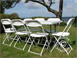 Party package, 1 folding table (180 cm) + 8 chairs, Light grey/White