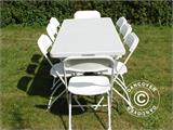 Pacchetto party, 1 tavolo pieghevole (180cm) + 8 sedie, Grigio chiaro/Bianco