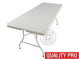 Conjunto para fiesta, 1 mesa plegable (183cm) + 8 sillas, Blanco/Negro