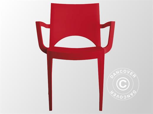 Stabelstol med armlæn, Paris, Rød, 6 stk. KUN 2 SÆT TILBAGE