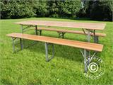 Ensemble table et bancs de brasserie, 240x60x76 cm, bois clair