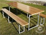 Ensemble table et bancs de brasserie 220x60x76cm, Bois clair