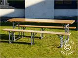 Ensemble table et bancs de brasserie 220x60x76cm, Bois clair