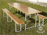 Ensemble table et bancs de brasserie, 240x60x76 cm, bois clair 