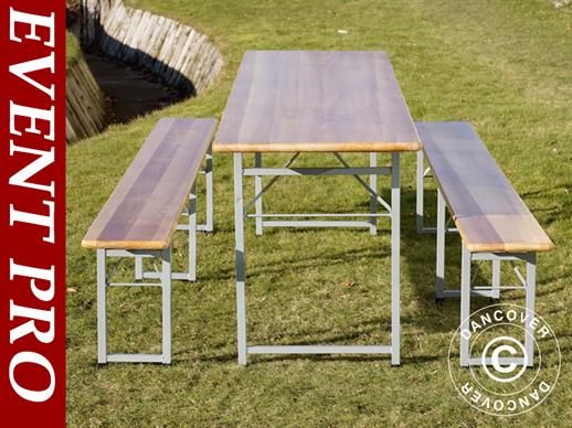 Set tafel en banken 240x60x76cm, Licht hout
