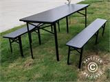 Ensemble table et chaises de brasserie 180x60x76cm, noir