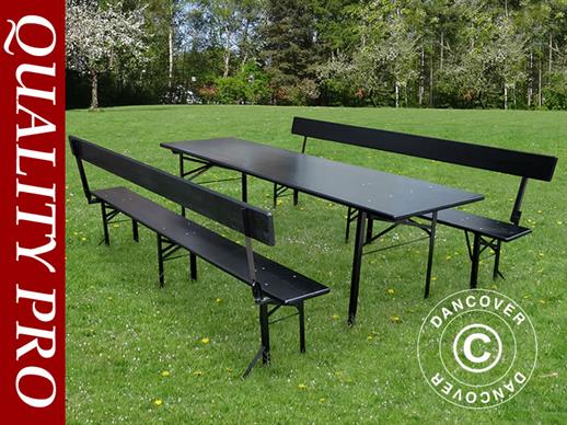 Set tafel en banken 220x60x76cm, met rugleuning, Zwart