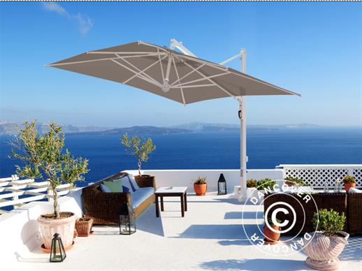 Zwevende parasol Galileo White, 3,5x3,5m, Grijs taupe