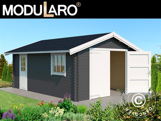 Garagem de madeira Rauma, 3,8x5,4x2,74m, 40mm, Cinza escura