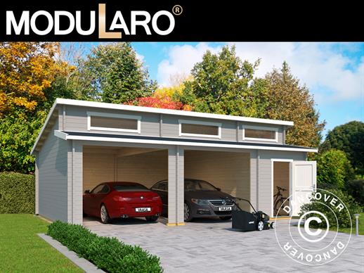 Wooden double garage/carport Vaasa, 7.8x5.2x3.21 m, 44 mm, Light grey