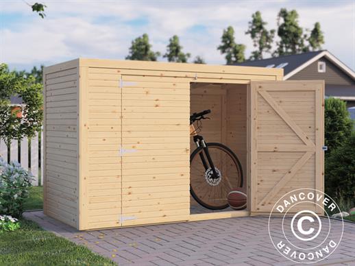 Abrigo de bicicleta em madeira, Bertilo Box Bike, 2,07x1,03x1,43m, Natural