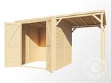 Casetta da giardino in legno con tettoia laterale, Bertilo Cubico 3Plus, 3,73x2,02x2,08m, Naturale