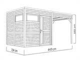 Casetta da giardino in legno con tettoia laterale, Bertilo Cubus 2L, 4,49x2,34x2,32m, Naturale