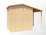Casetta da giardino in legno con tettoia laterale, Bertilo Apex 2 Plus, 3,25x1,57x2,3m, Naturale