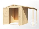 Casetta in legno con tettoia laterale, Bertilo Apex 3 Plus, 3,25x2,02x2,3m, Naturale
