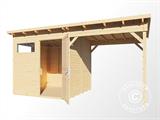 Casetta in legno con tettoia laterale Bertilo Pentus 2L, 4,49x2,34x2,33m, Naturale