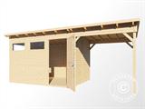 Casetta in legno con tettoia laterale, Bertilo Pentus 3L, 5,58x2,34x2,33m, Naturale